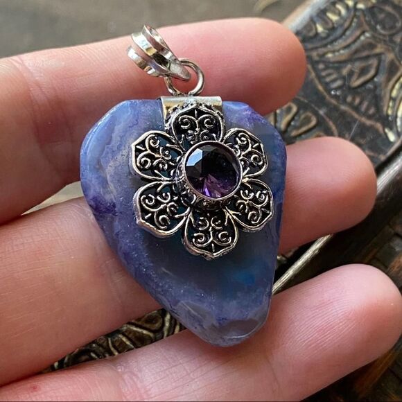 Solar Quartz, Amethyst sterling pendant - Picture 2 of 7